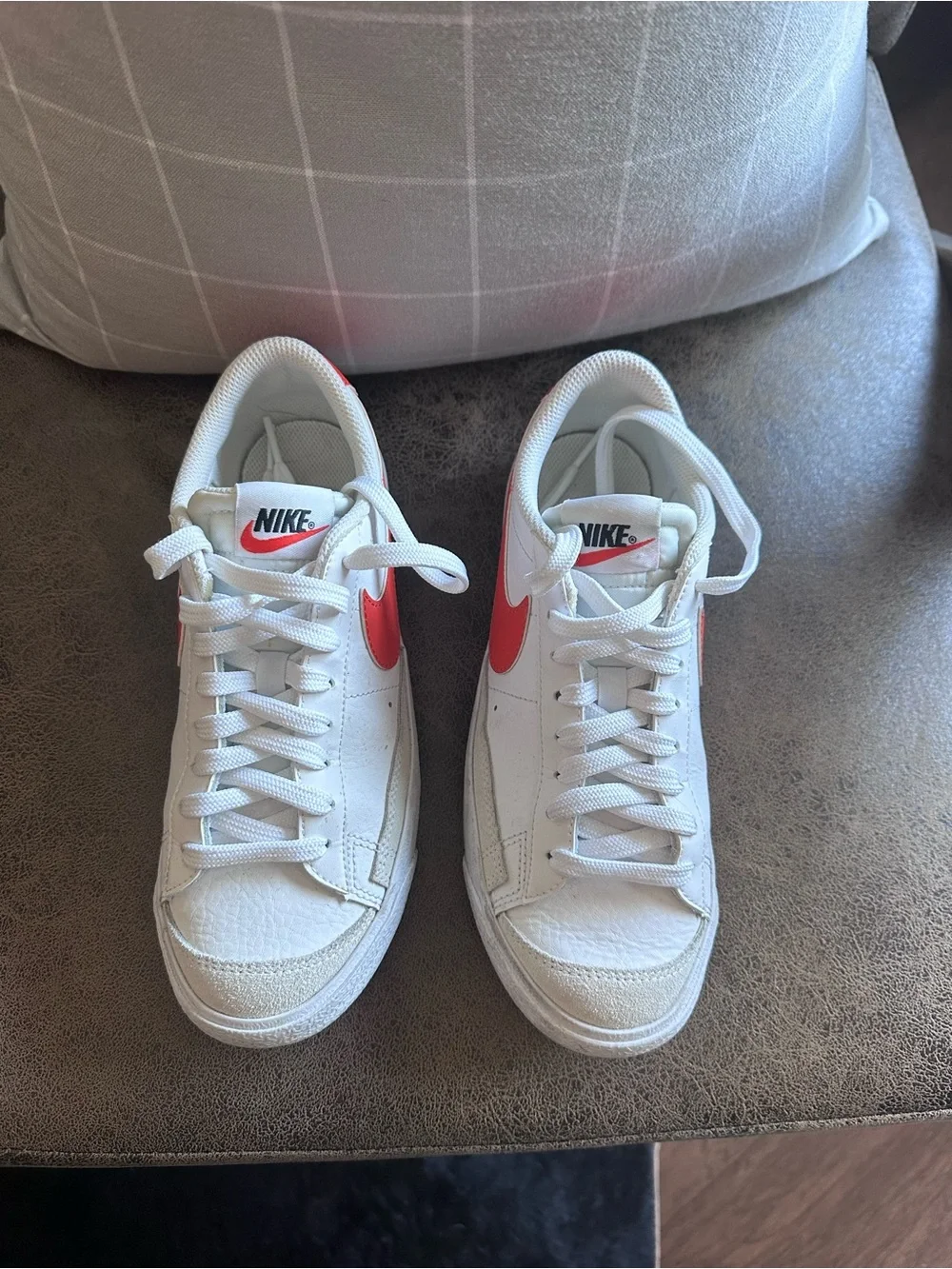 Nike White Sneakers with Red Swoosh - Women’s Low-Top Trainers